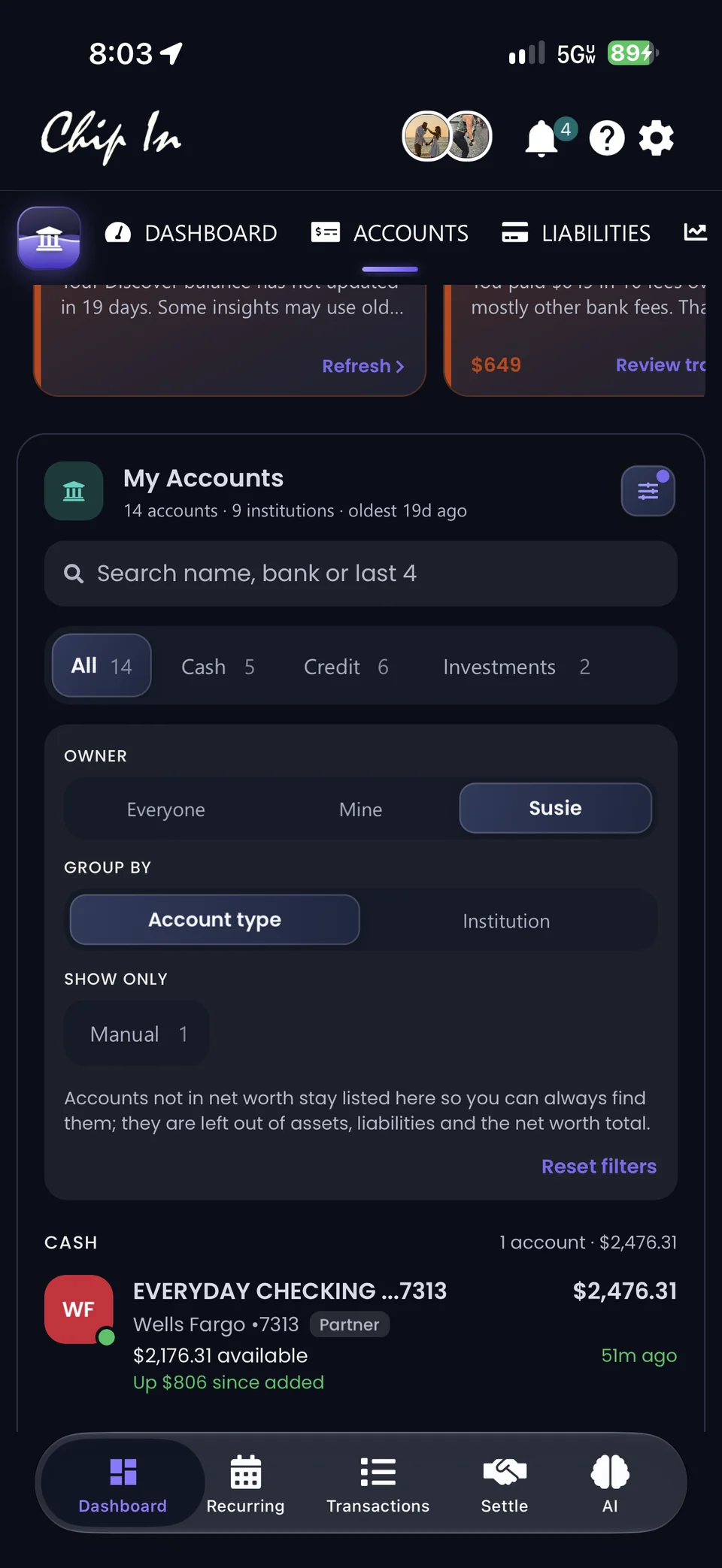 The My Accounts directory with search, owner, and group filters