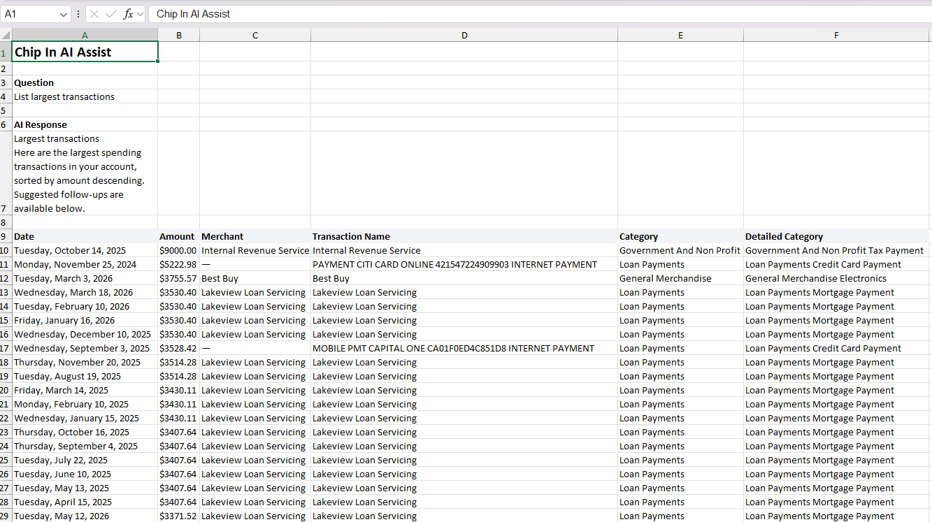 Export AI response to Excel