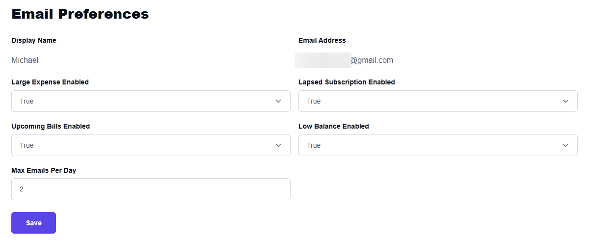 Email preferences for Chip In notifications