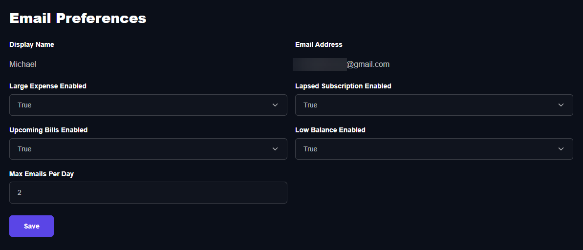 Email preferences for Chip In notifications