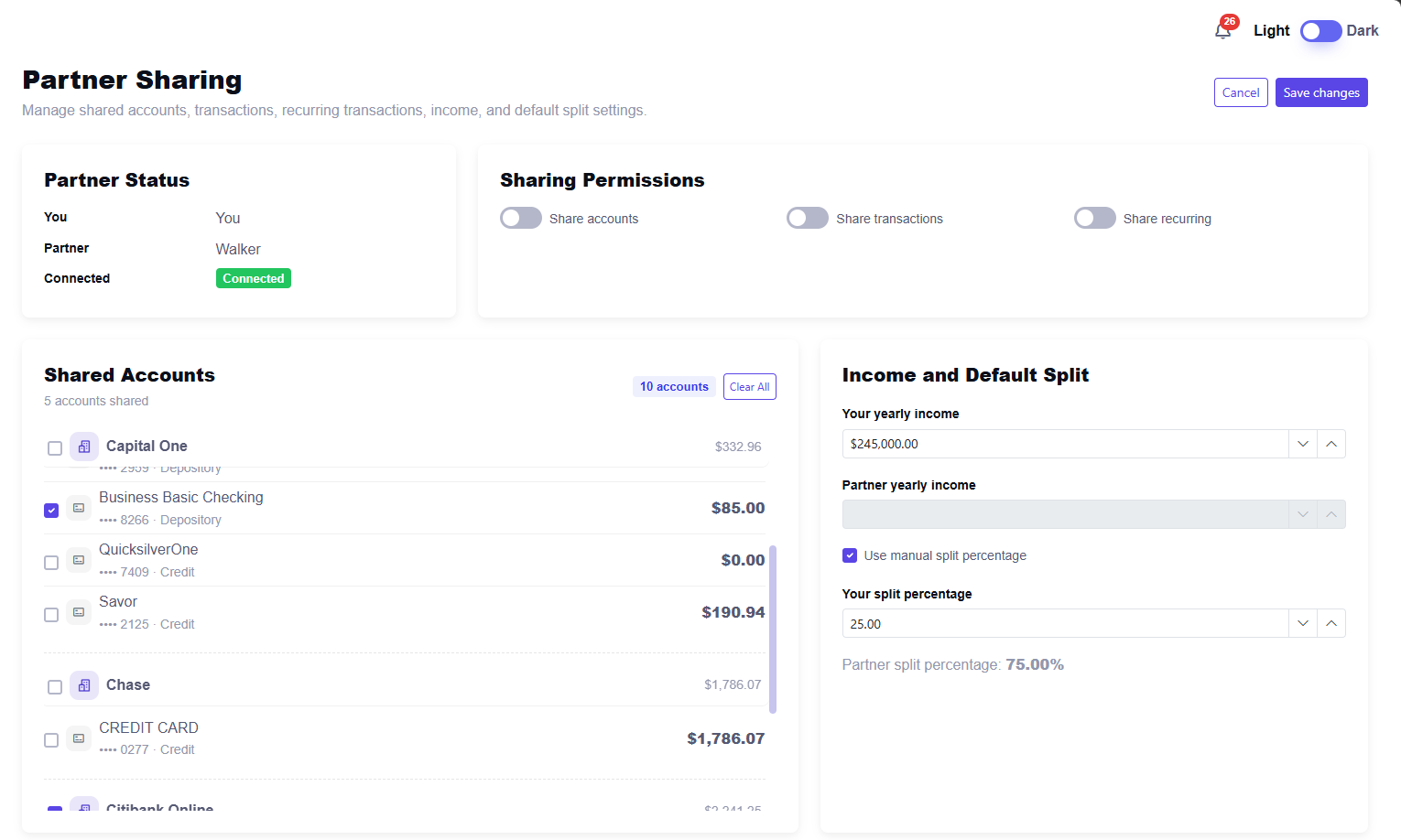 Chip In partner sharing controls