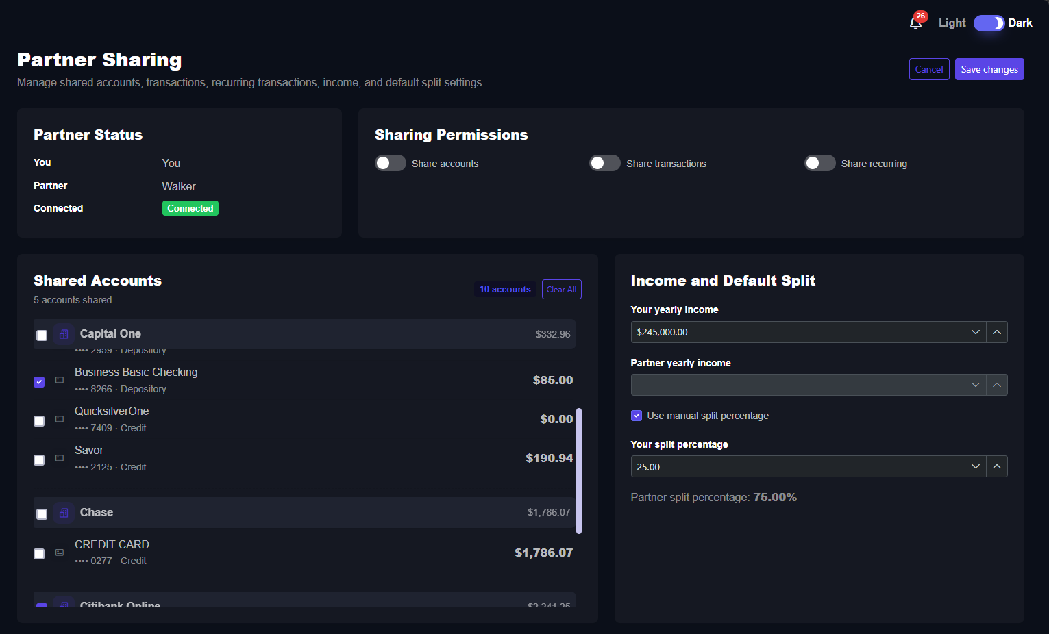 Chip In partner sharing controls