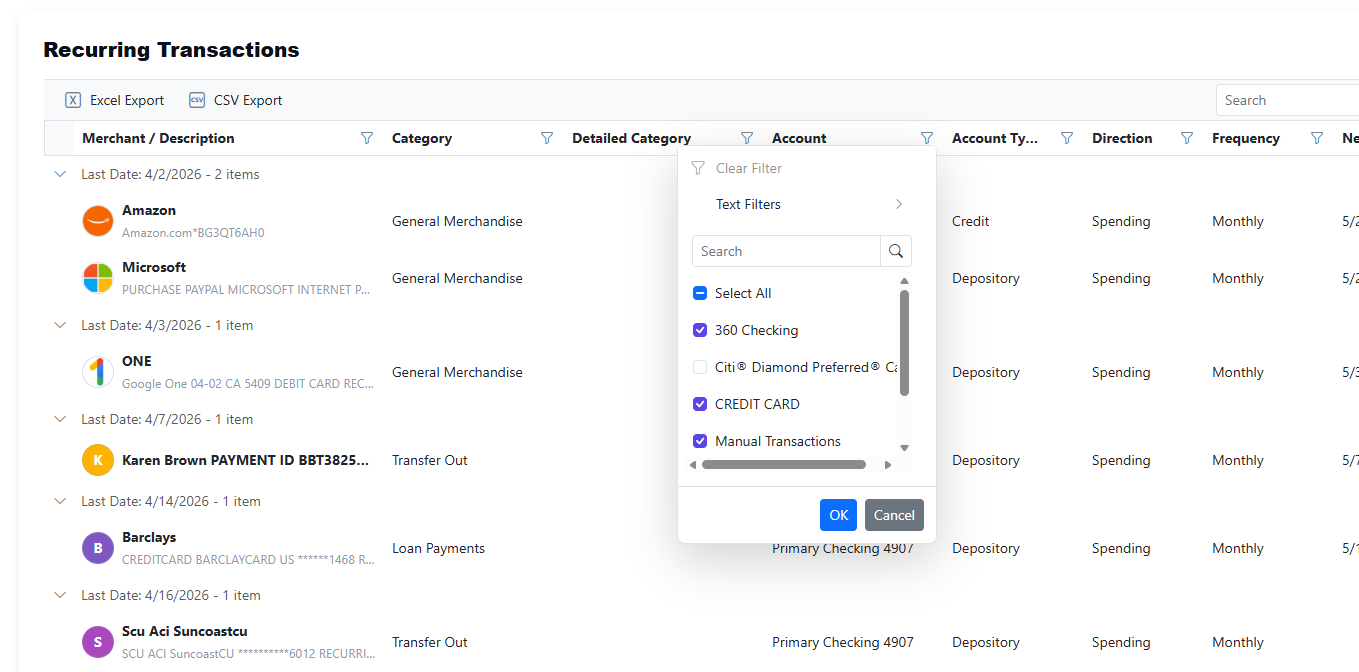 Search features in the Chip In web app