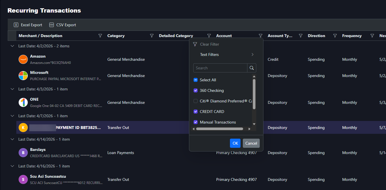Search features in the Chip In web app