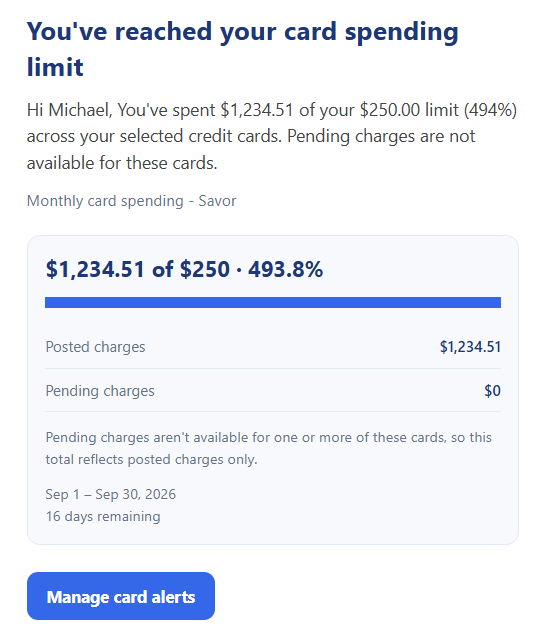Credit Card Reached Spending Limit email example