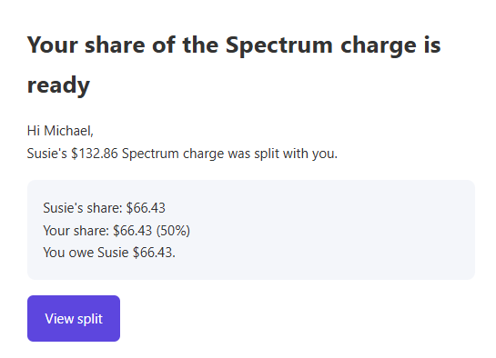 Split Share Ready For Payment email example