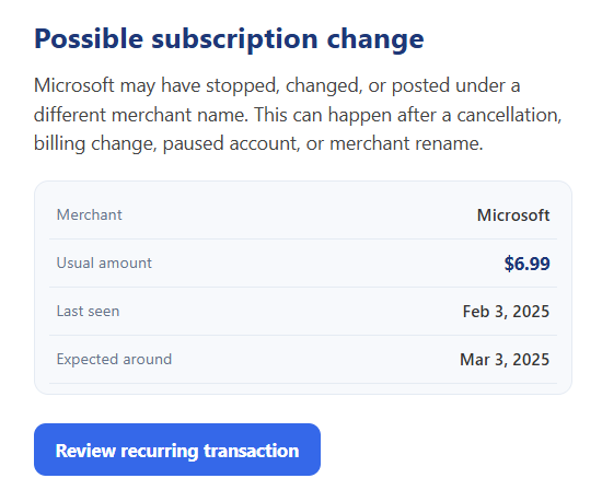 Subscription Change email example